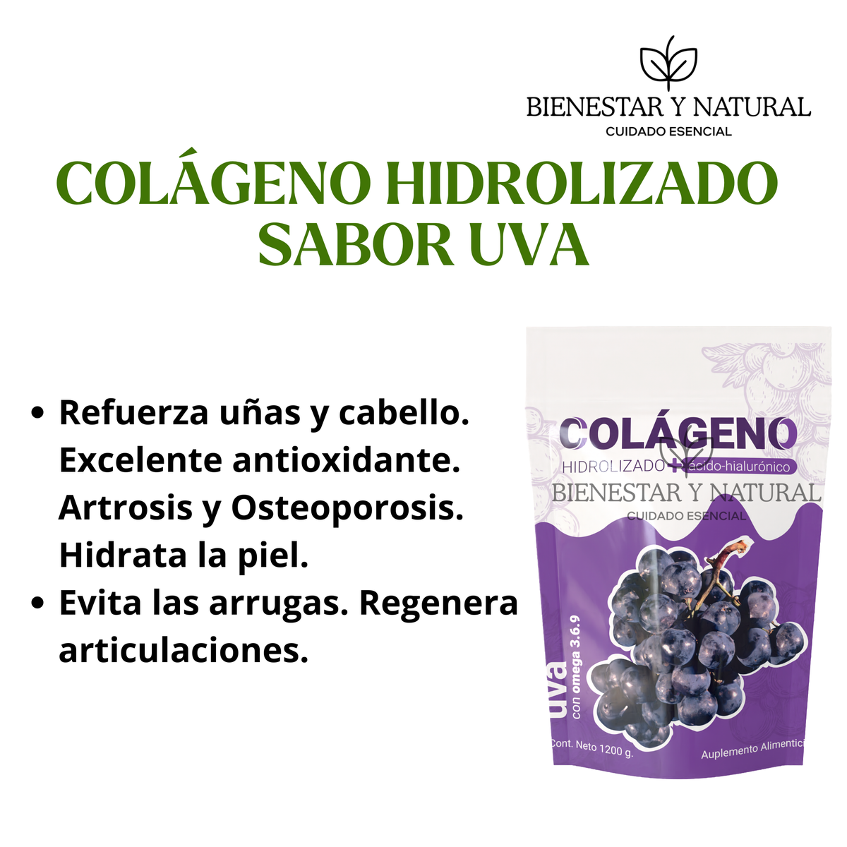 Colágeno Hidrolizado Sabor Uva 1.2 kg