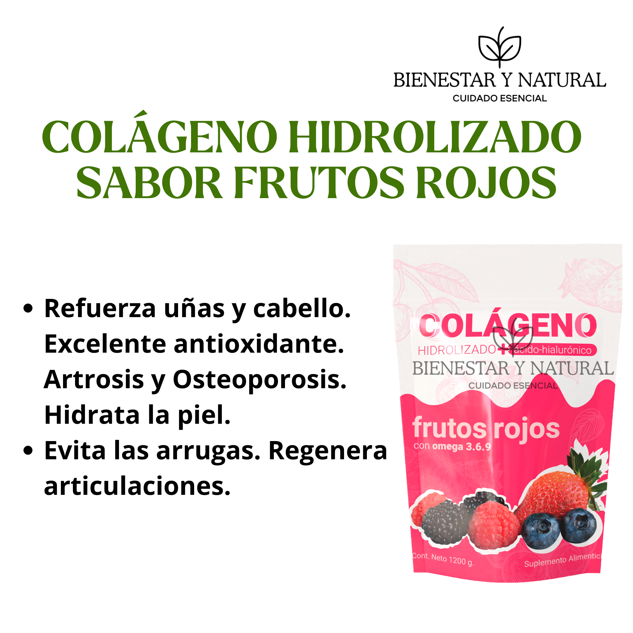 Colágeno Hidrolizado Sabor Frutos Rojos 1.2kg