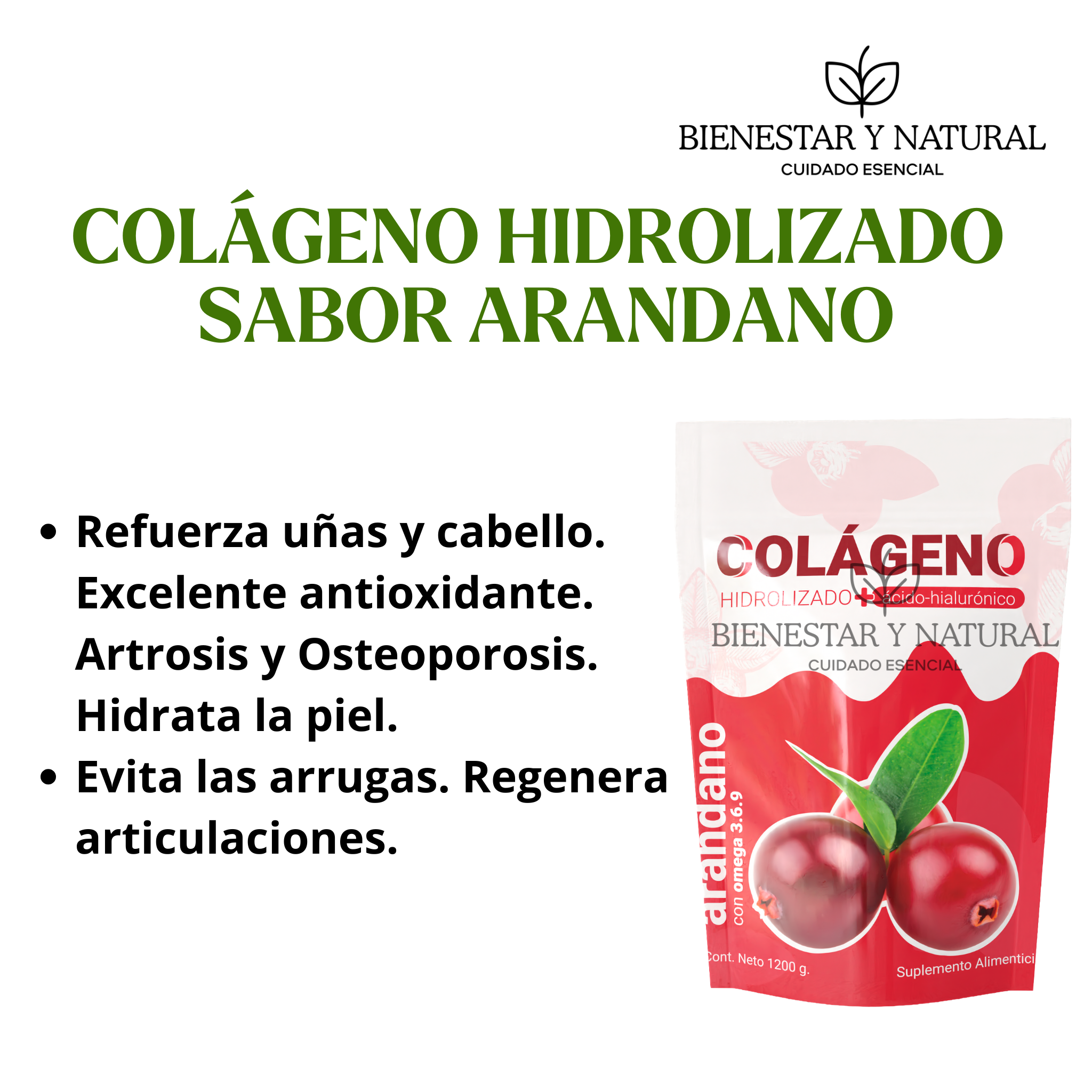 Colágeno Hidrolizado Sabor Arándano 1.2kg
