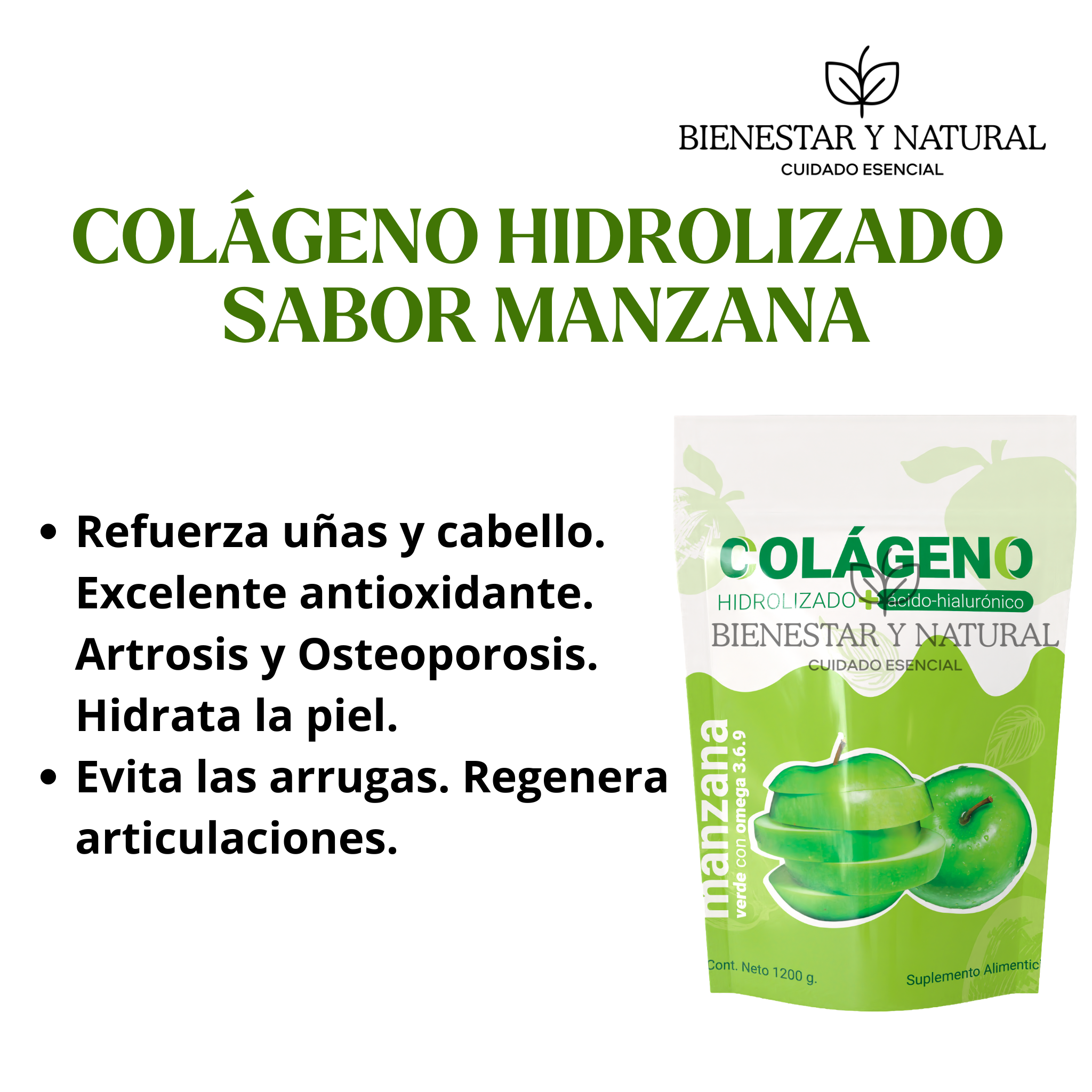 Colágeno Hidrolizado Sabor Manzana 1.2kg