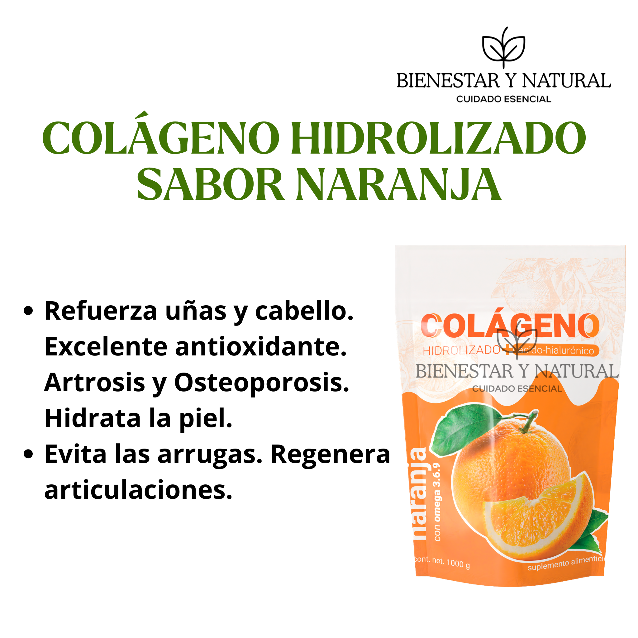 Colágeno Hidrolizado Sabor Naranja 1.2 kg